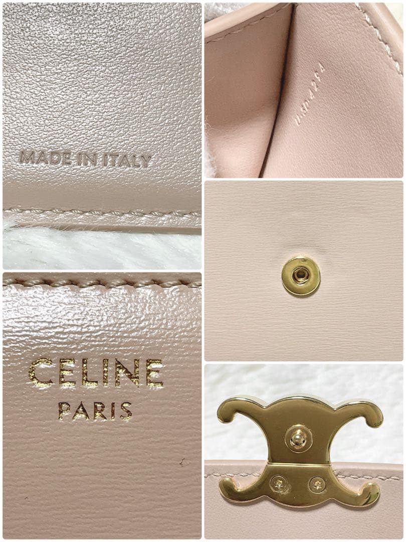 美品♡正規品♡セリーヌ 三つ折り トリオンフ スモールウォレット レザー ピンク