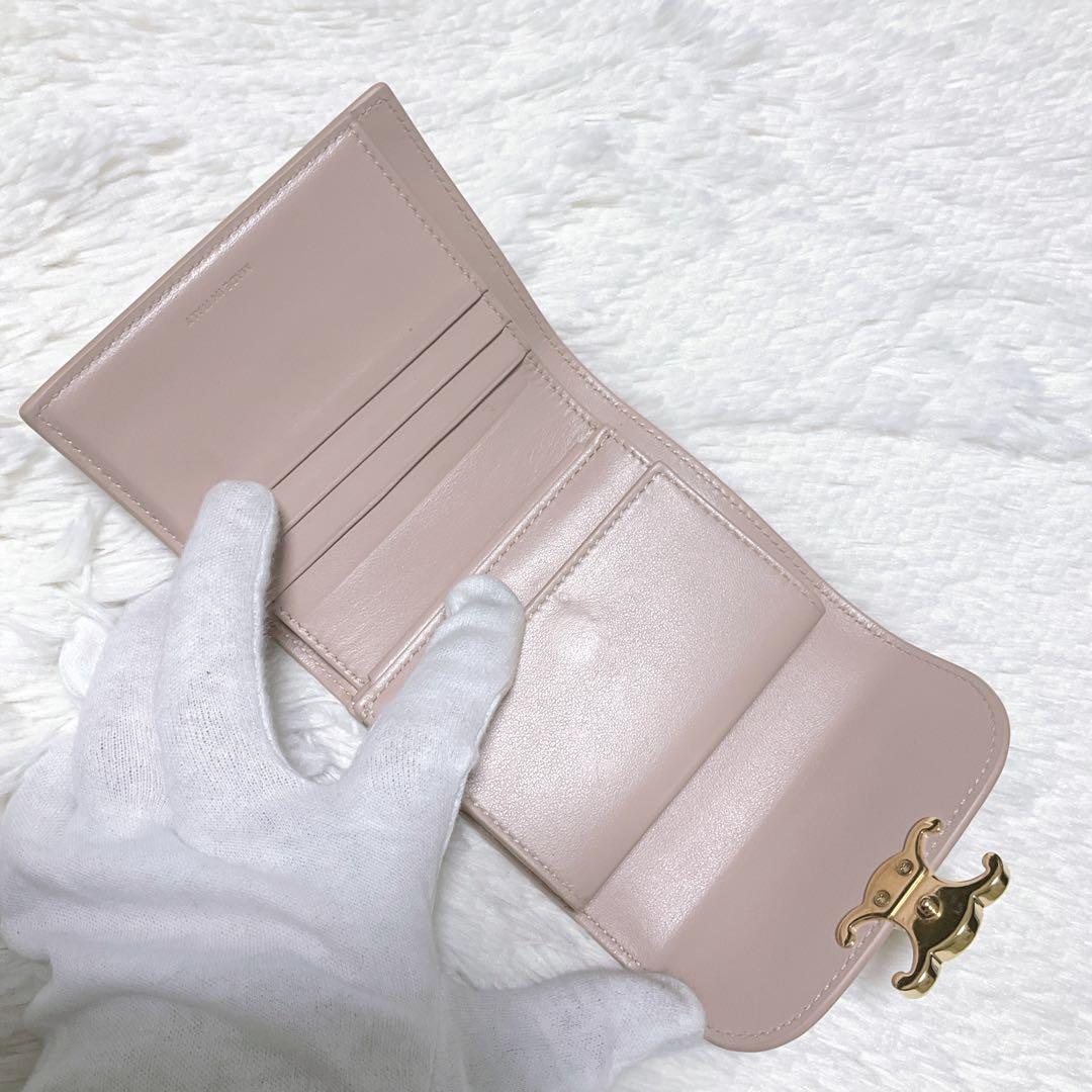 美品♡正規品♡セリーヌ 三つ折り トリオンフ スモールウォレット レザー ピンク