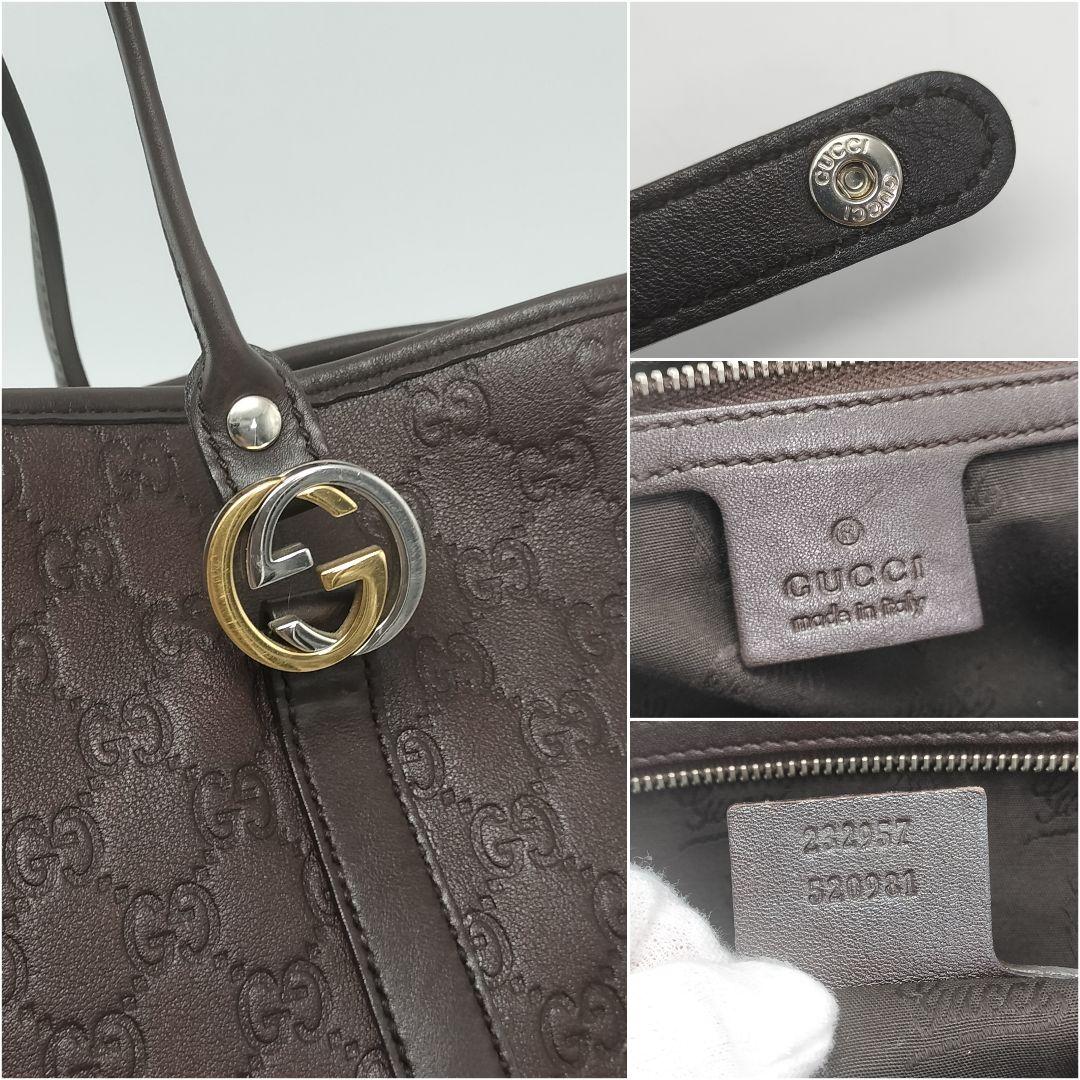 極美品✨グッチ　トートバッグ　シマレザー　ダークブラウン　GG柄