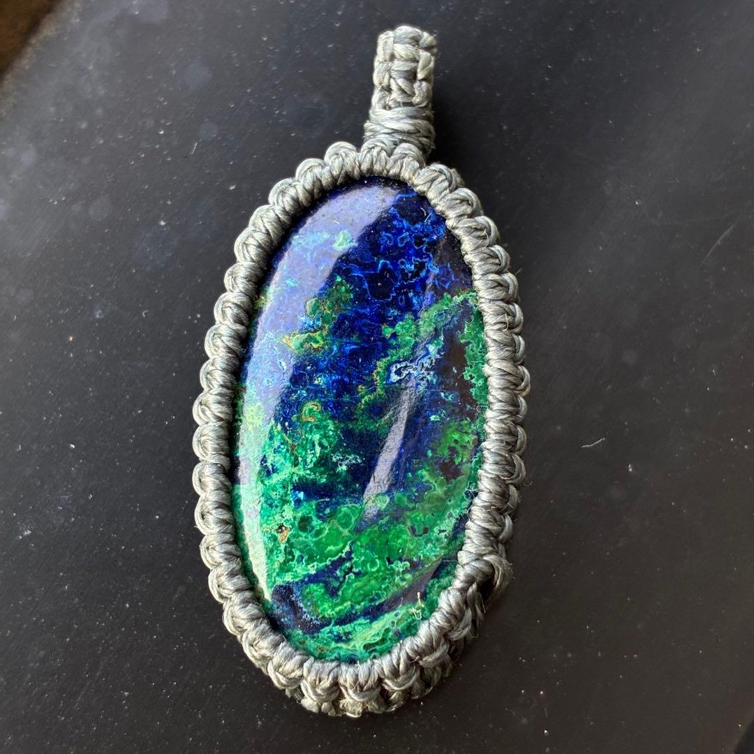 アズライトルース マクラメ編みペンダントトップ