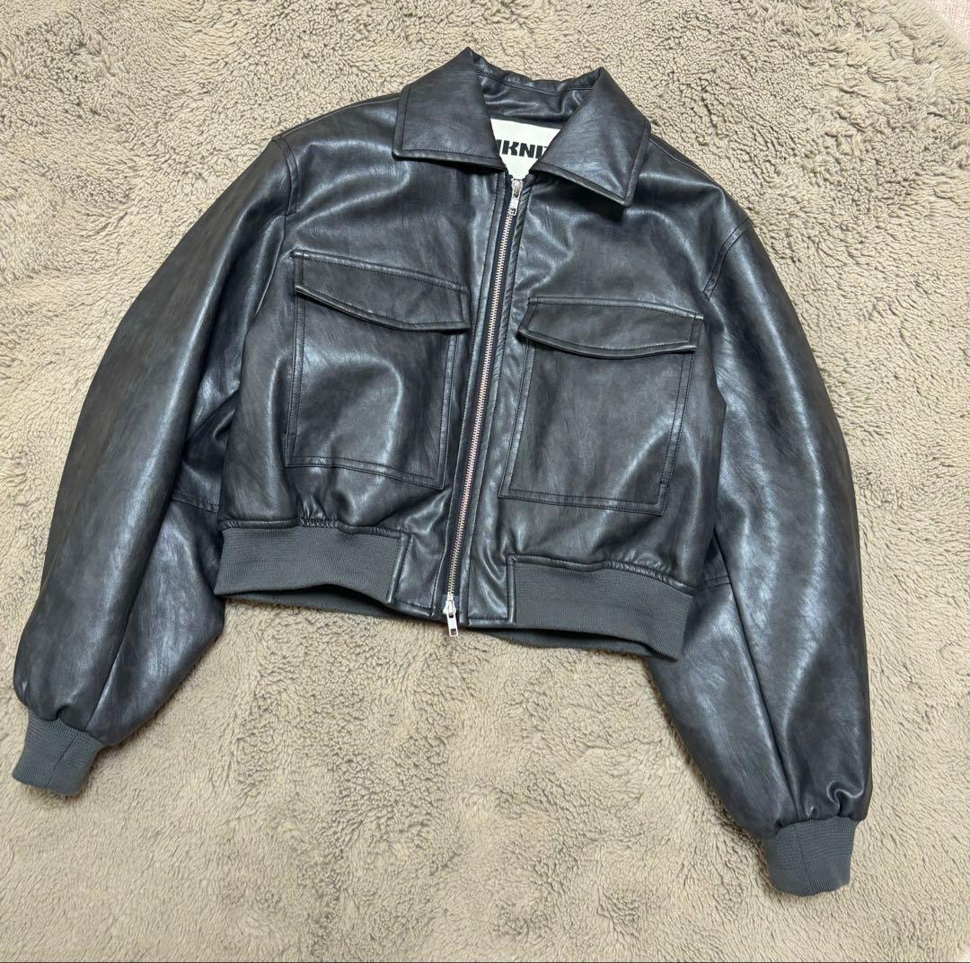 NKNIT レザー ショート ジャケット BLACK