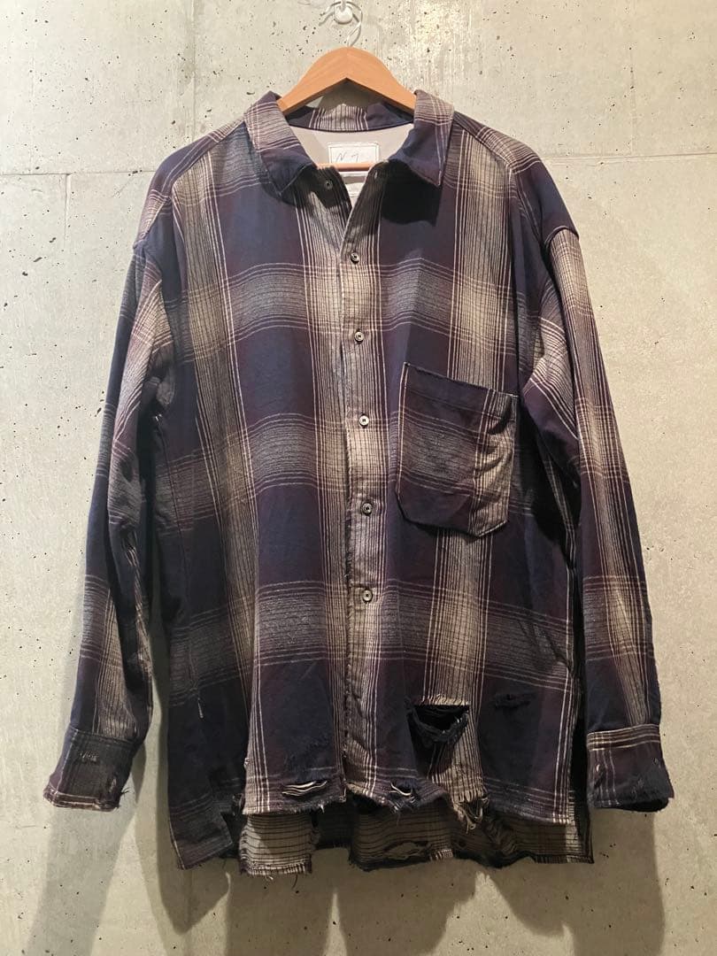 トップス ANCELLM DAMAGED FLANNEL CHECK SHIRT
