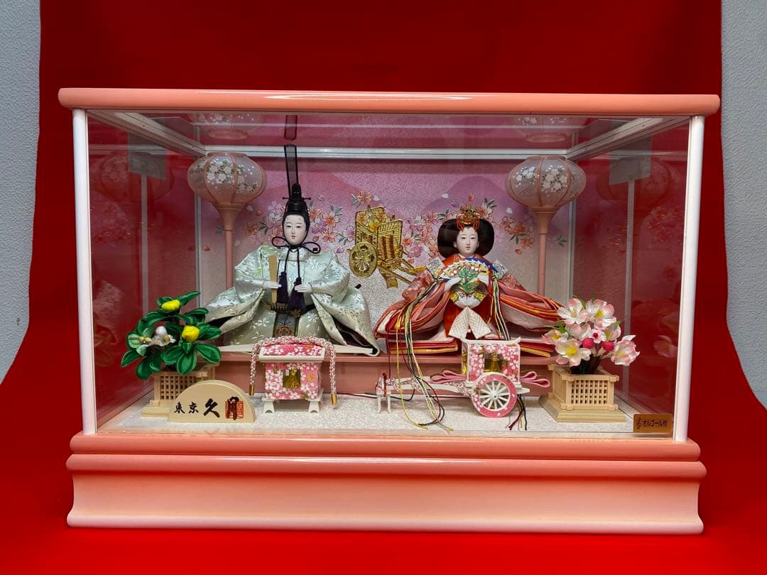東京久月　雛人形　ガラスケース入り親王飾り・間口約４９×奥行約３１×高さ約３４㎝