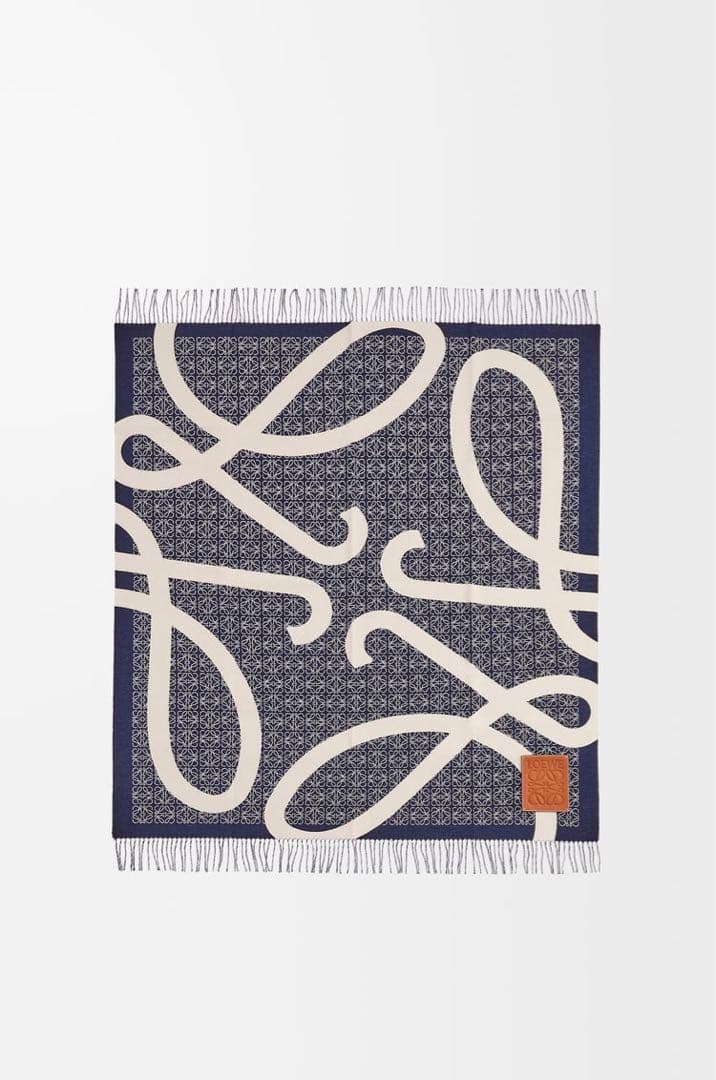 【美品】LOEWE ロエベ アナグラム ウール ブランケット ネイビー