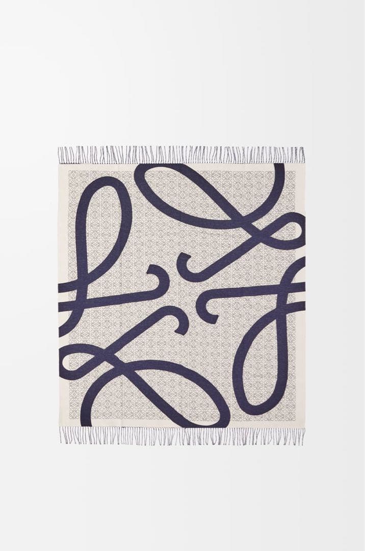 【美品】LOEWE ロエベ アナグラム ウール ブランケット ネイビー