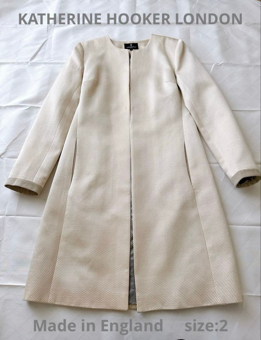 美品 英国製KATHERINE HOOKERキャサリン・フッカーノーカラーコート