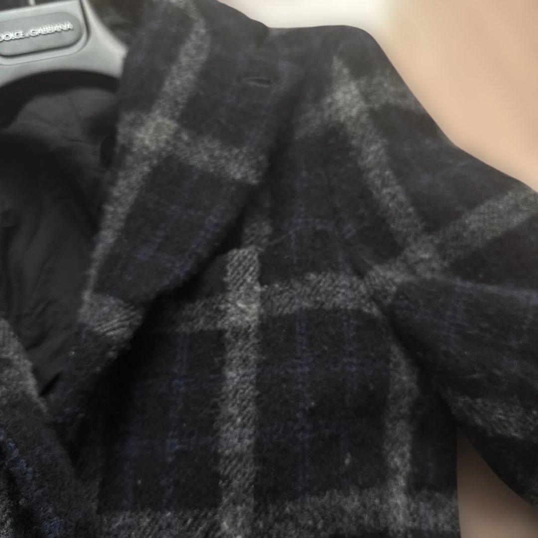 縮絨　ロングジャケット　チェック　2024AW