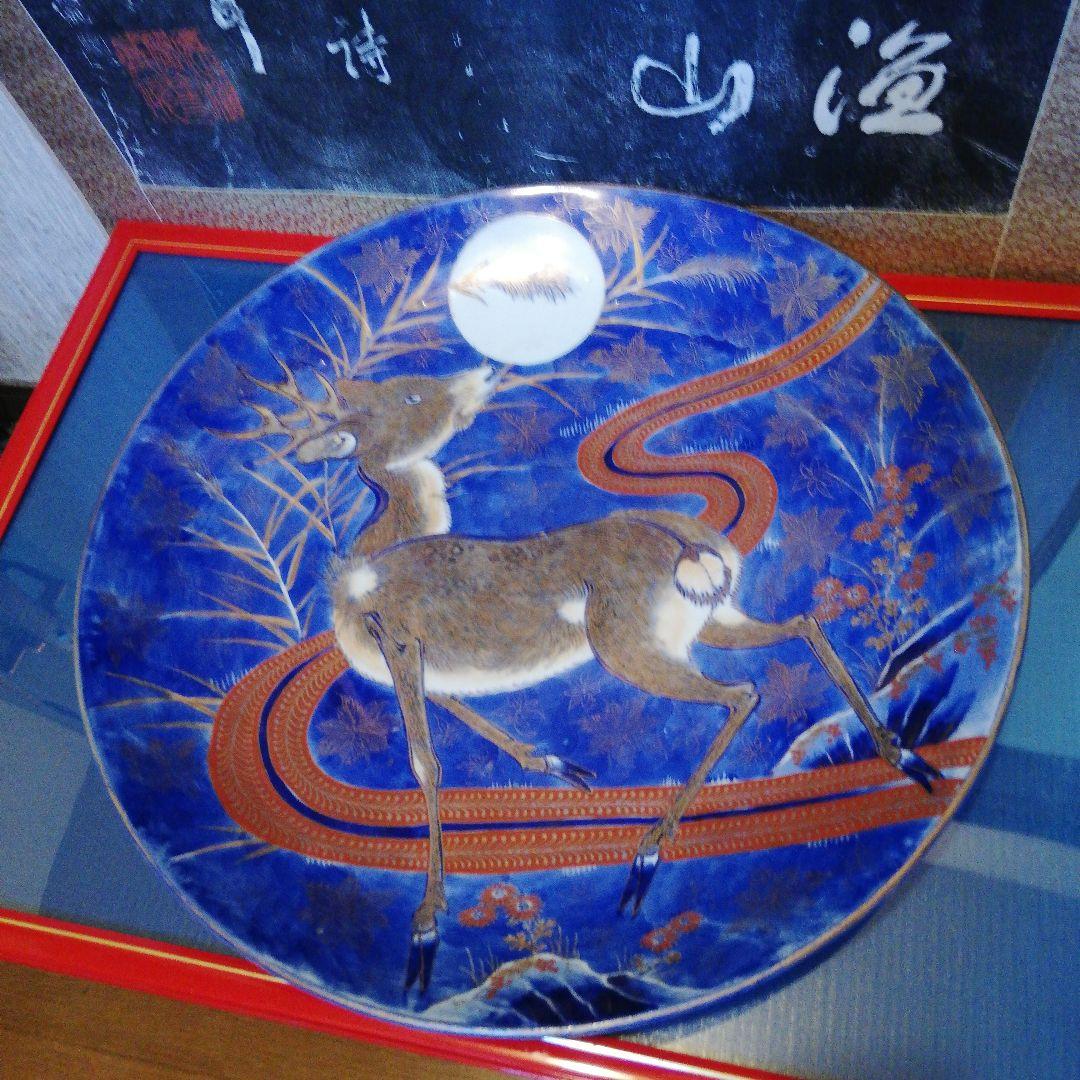 極美品明治時代初期～大正時代末期頃時代伊万里焼特大５５センチ鹿絵図大皿当時物