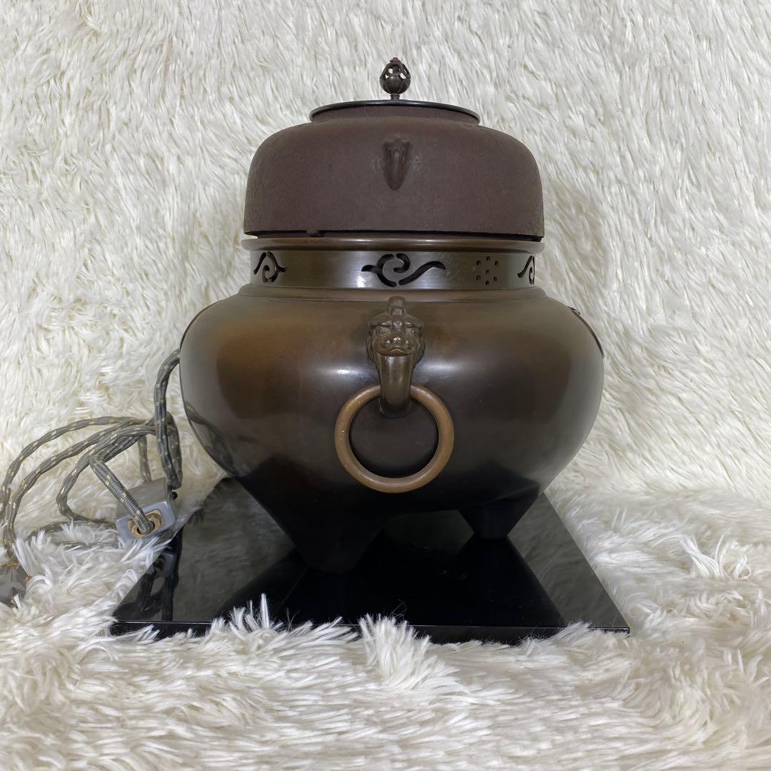 畠春斎 茶釜 電熱器 唐銅鬼面風炉釜 敷板 茶道具 お点前道具