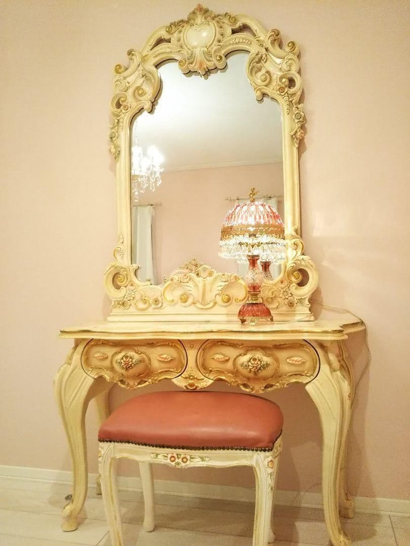 高級ロココ家具 猫脚 お姫様ドレッサー豪華２点 大型ミラーコンソールデスク２点