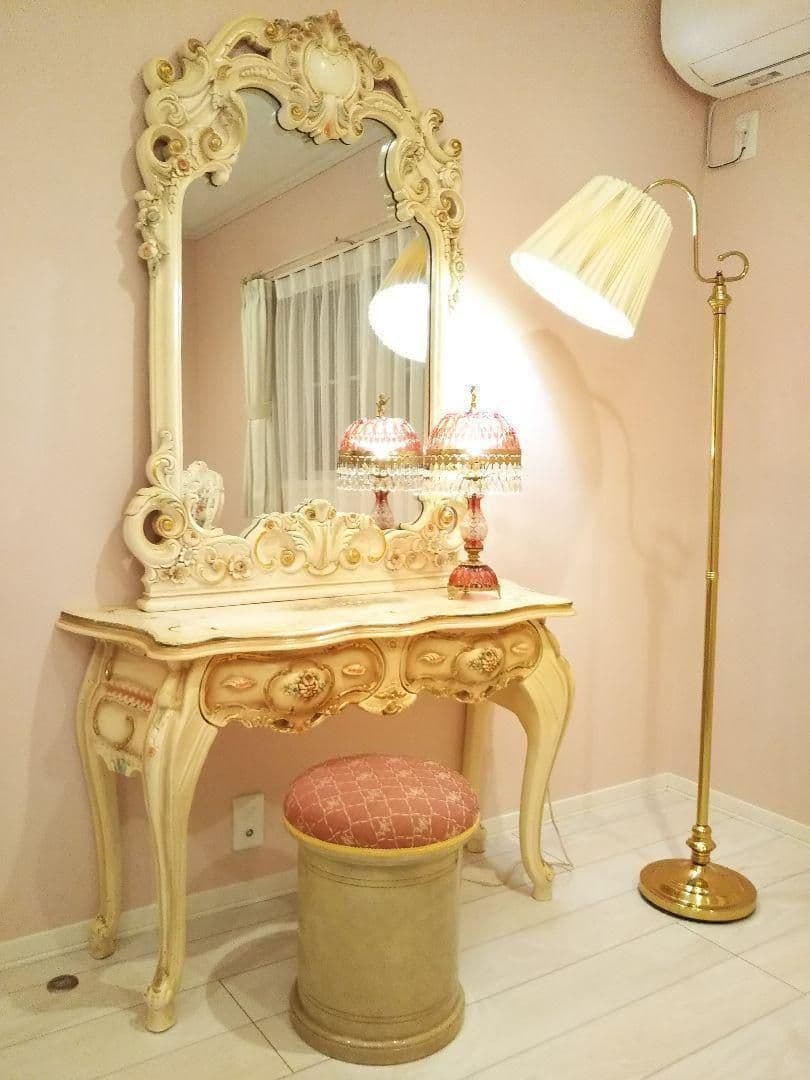 高級ロココ家具 猫脚 お姫様ドレッサー豪華２点 大型ミラーコンソールデスク２点