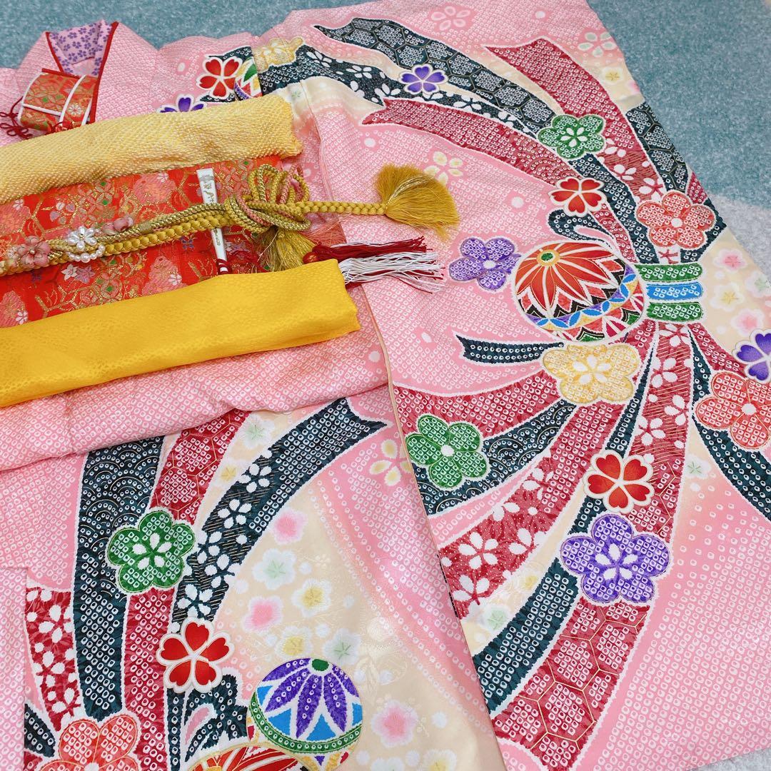 七五三 7歳 正絹 着物 長襦袢 作り帯 バッグ 草履 フルセット