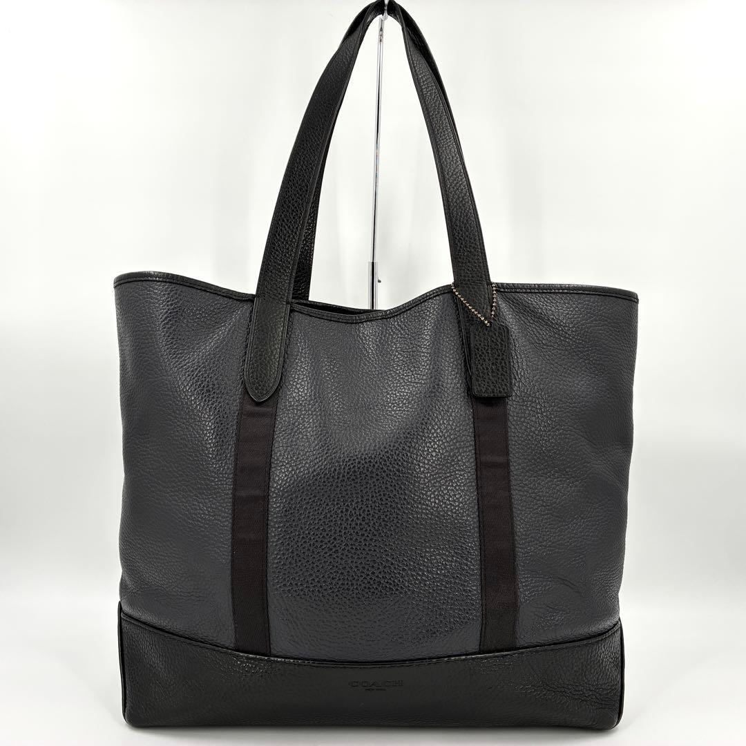 美品 COACH コーチ トートバッグ A4収納 シボ革 レザー ブラック 黒色