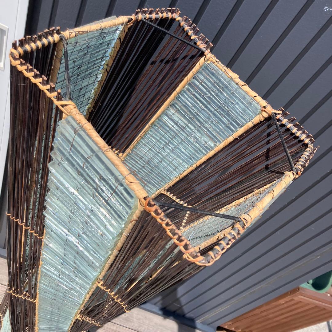 昭和レトロ 和風 竹 ガラス製スタンドライト シェードランプ フロアライト