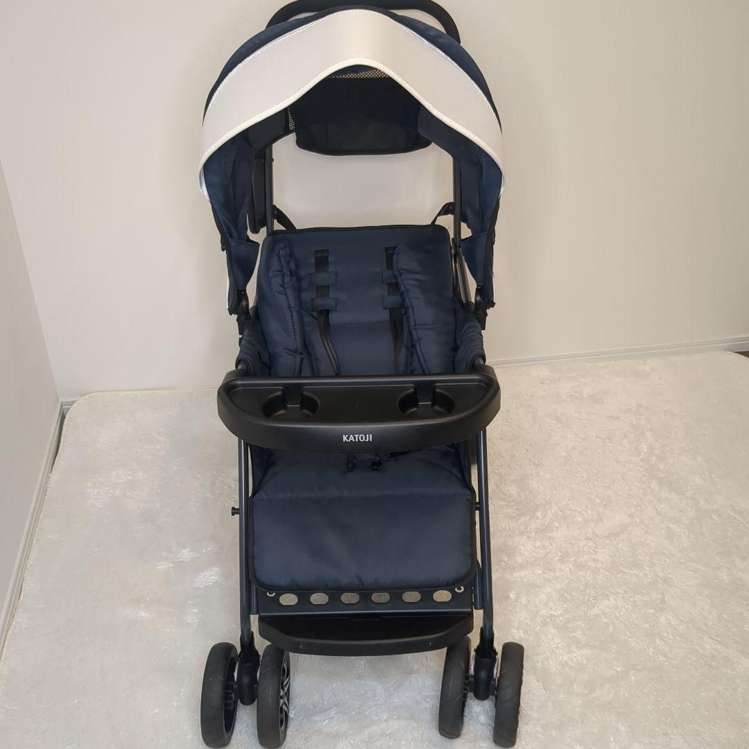 【美品】KATOJI ２人でゴー 折りたたみ式ベビーカー ２人乗り ネイビー