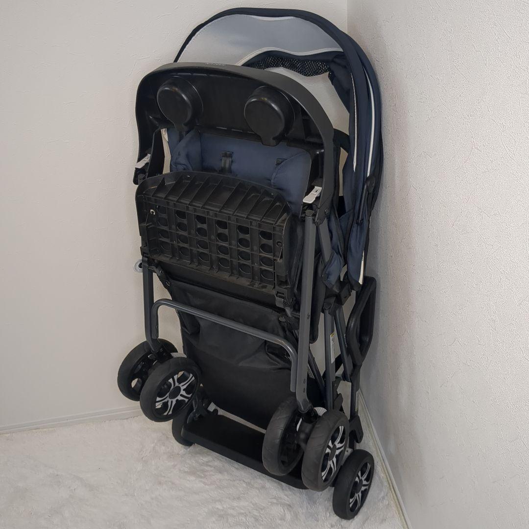 【美品】KATOJI ２人でゴー 折りたたみ式ベビーカー ２人乗り ネイビー