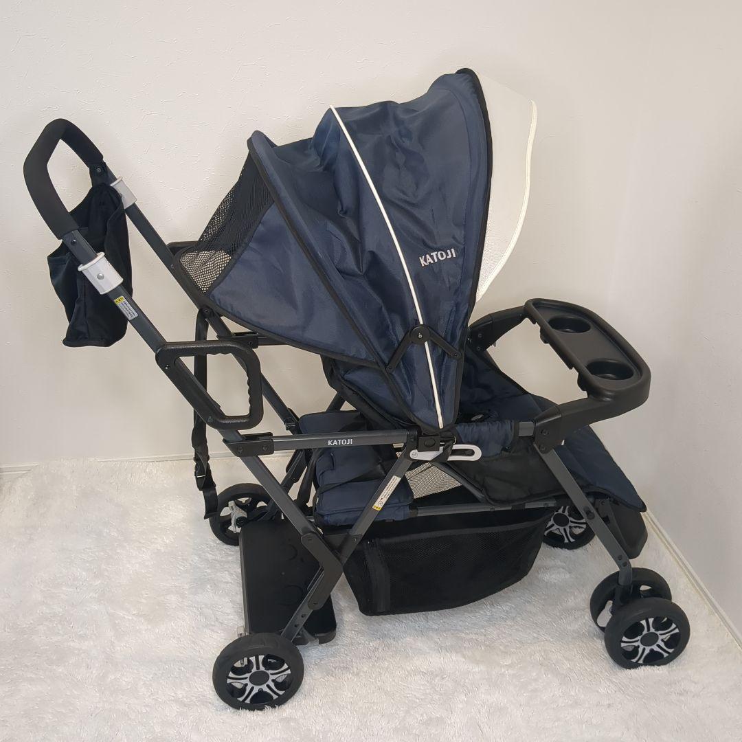 【美品】KATOJI ２人でゴー 折りたたみ式ベビーカー ２人乗り ネイビー