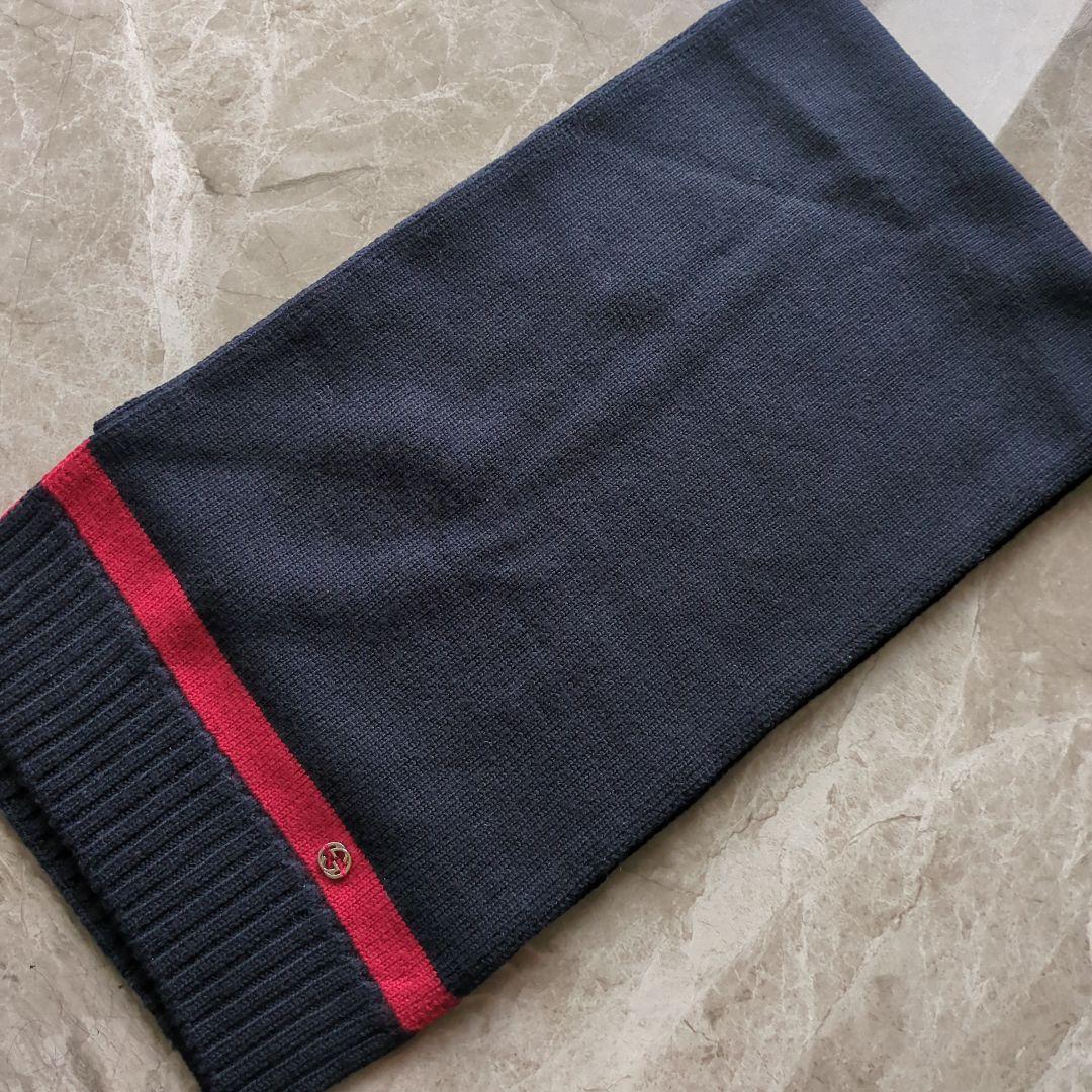 hiroyuki様　美品GUCCI ウールマフラーネイビーレッド　イタリア製