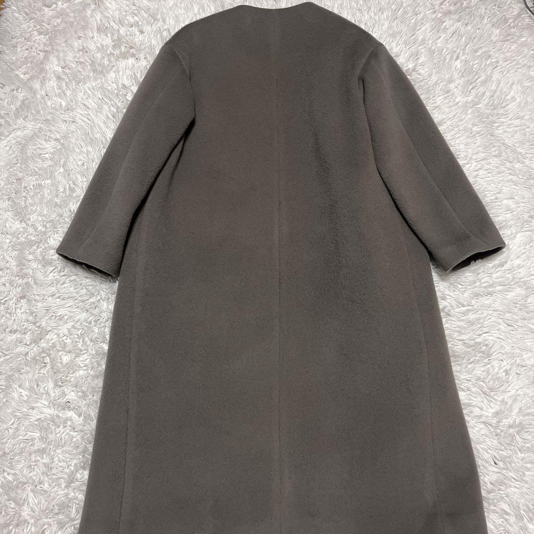 【美品】 IENA イエナ ラムウール ノーカラーロングコート チャコールグレー