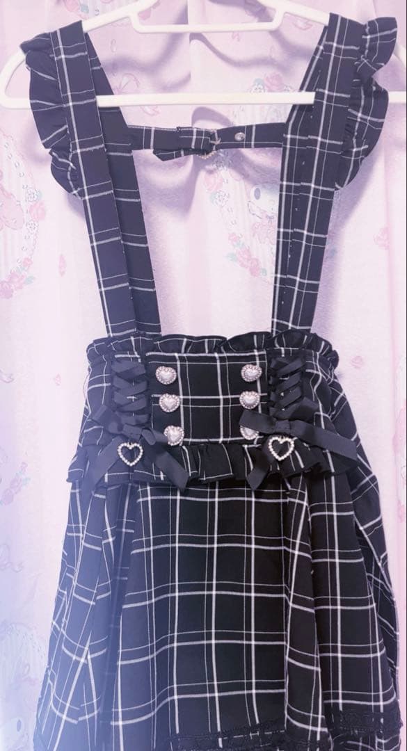 LIZLISA ブラックチェック柄 サスペンダー付スカパン
