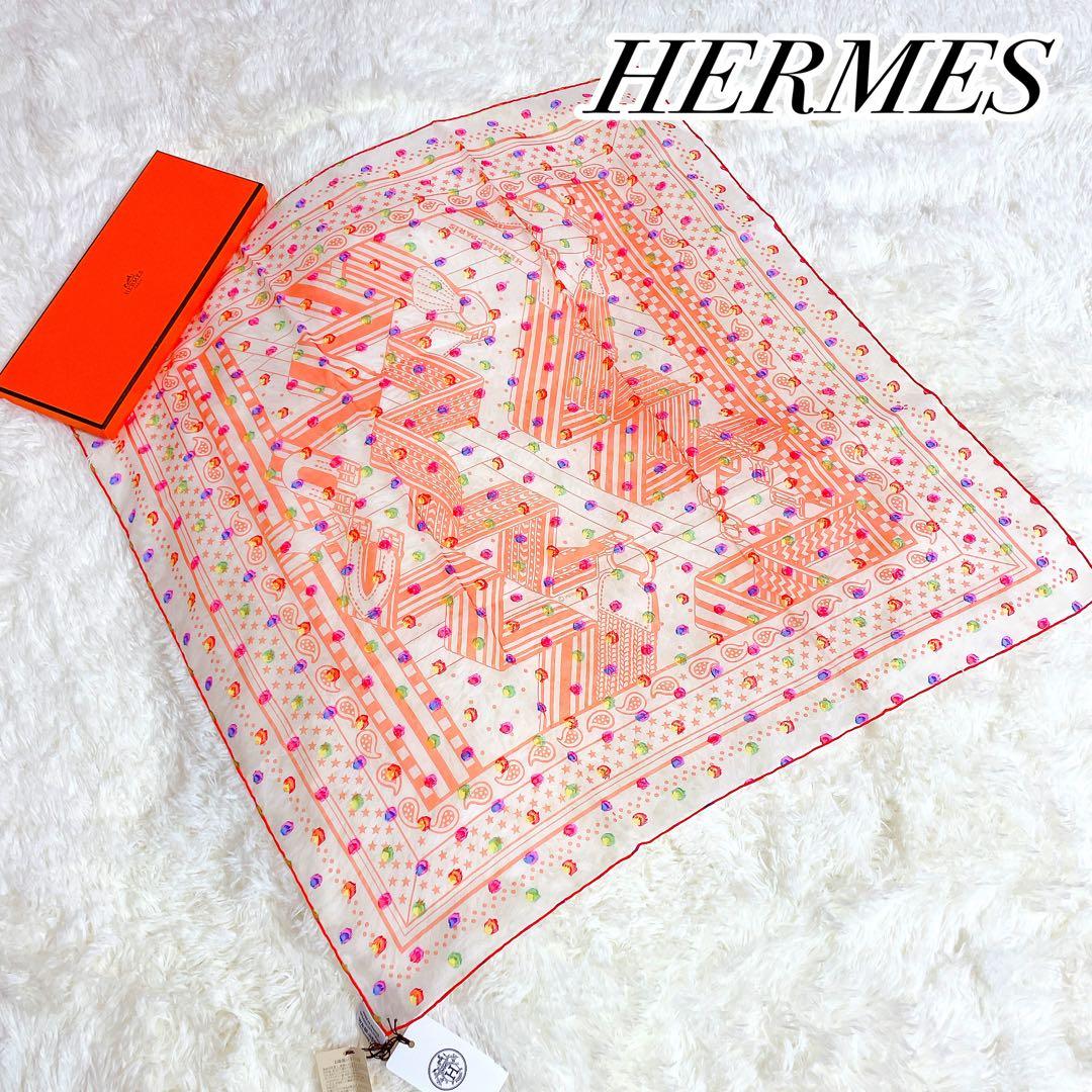 未使用　エルメス　カレ60 ジグザグのサングル　タグ有　スカーフ