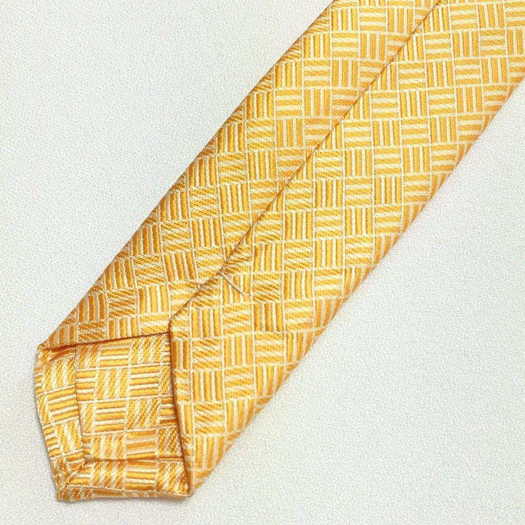 未使用級 エルメス HERMES ネクタイ シルク オレンジ 総柄