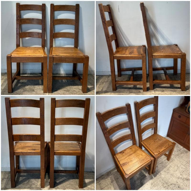 M♦年始Sale東名　希少　アンティーク オーク　総無垢ダイニング4点セット