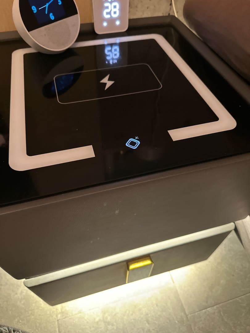 TPTBON パスワードロック LEDベッドサイドテーブル 充電ステーション