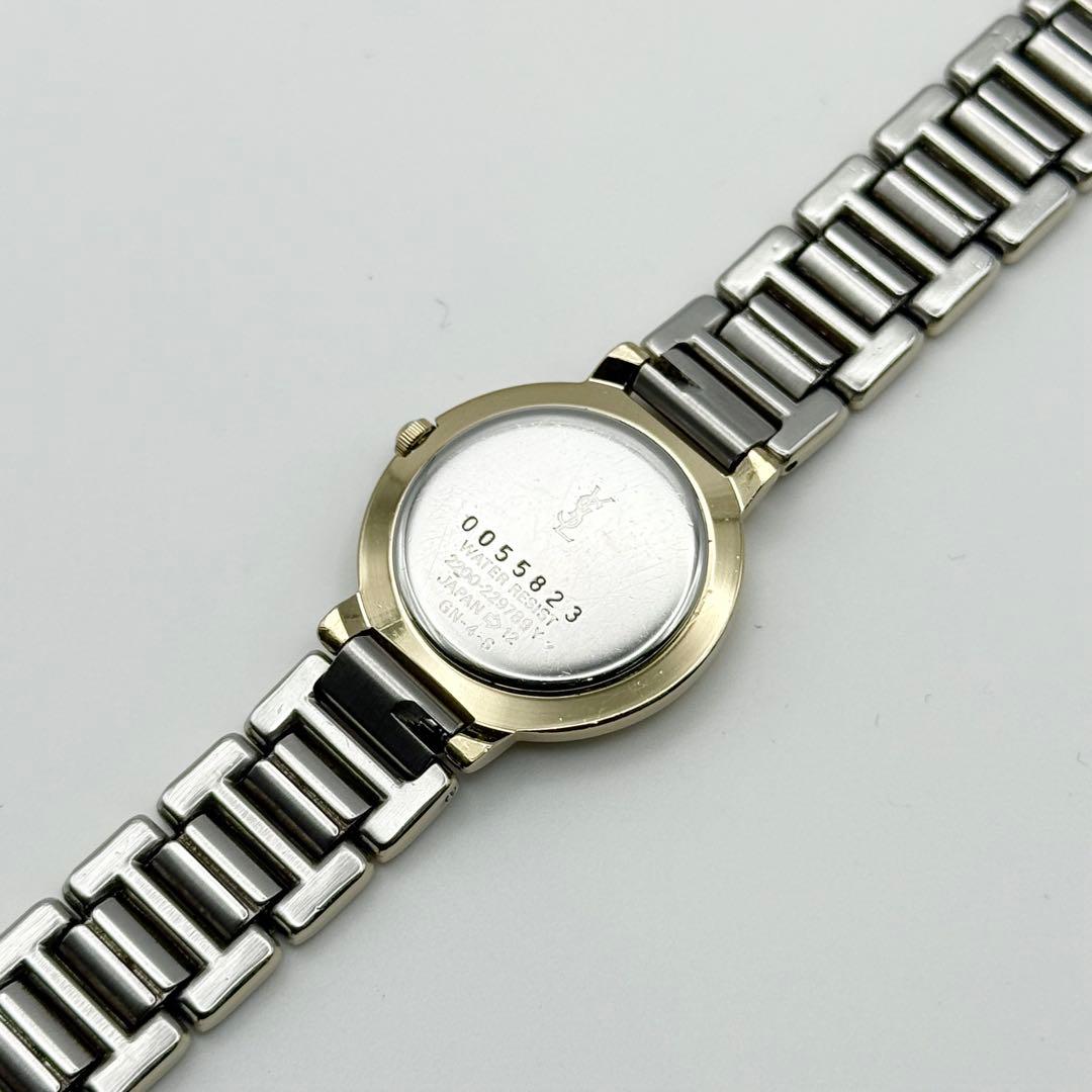 ✨新品電池・稼働✨サンローラン 腕時計 クォーツ ラウンド コンビ 青文字盤