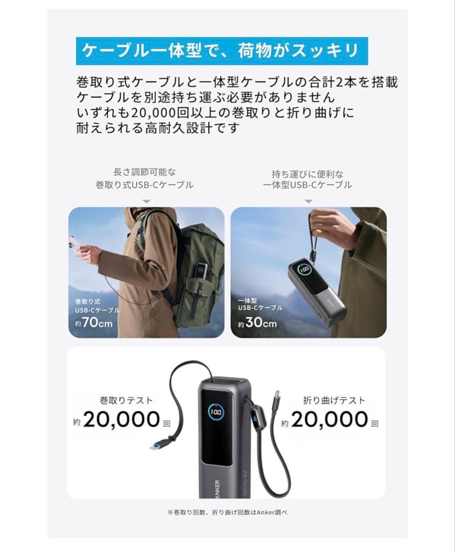 Anker Power Bank 25000mAh, 165W ケース付