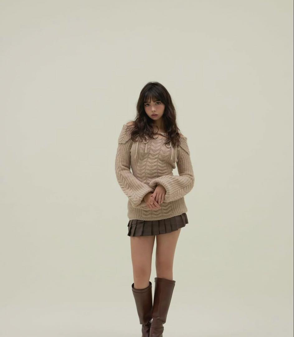 andmary Aura cable knit tops リボンケーブルニット