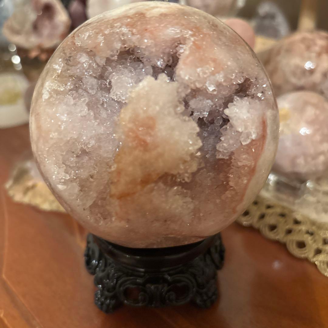 天然石♡美品♡ピンクアメジスト♡スフィア♡大きめ♡台座付き♡