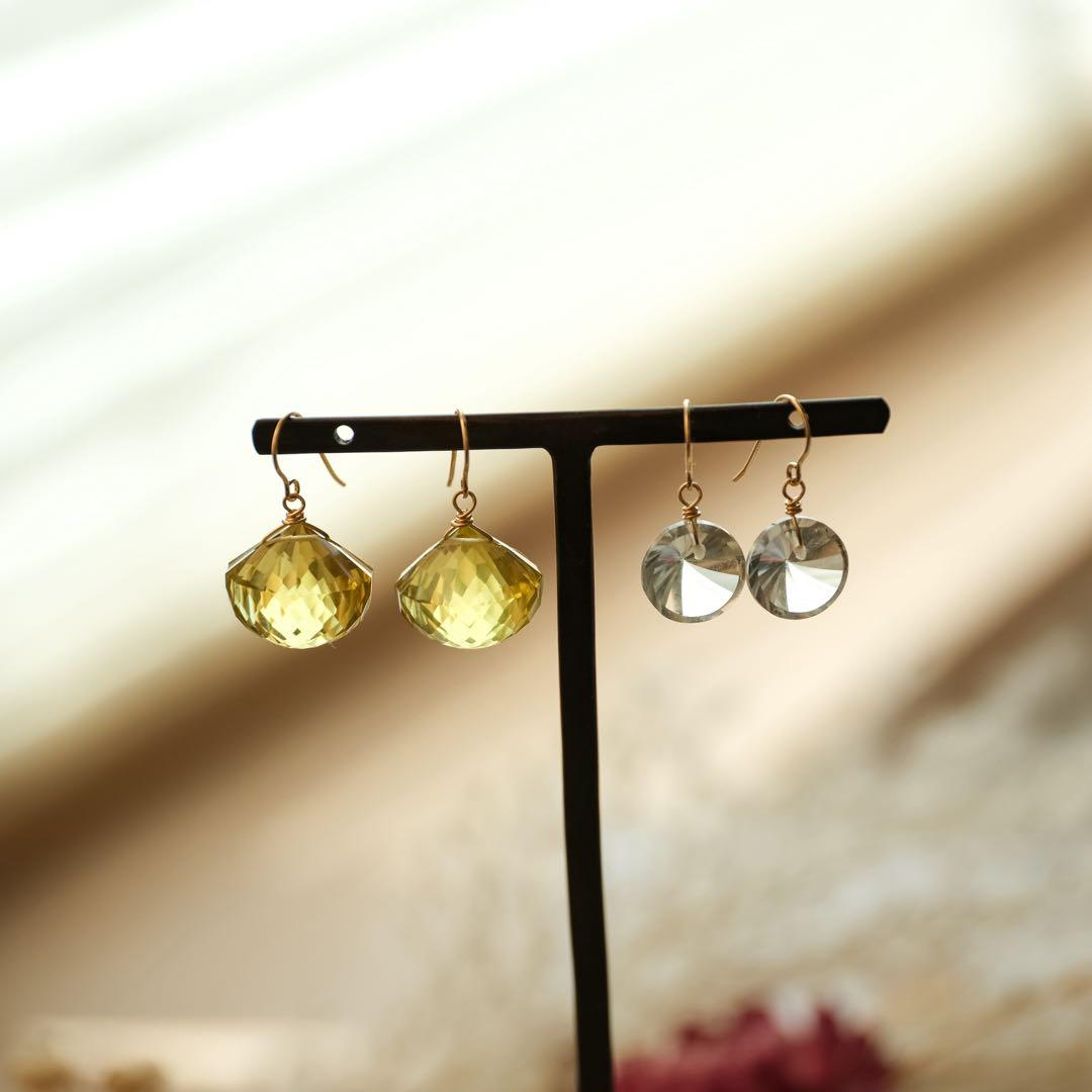 maumaumau14kgfピンクアメジストコンケーブカットピアス