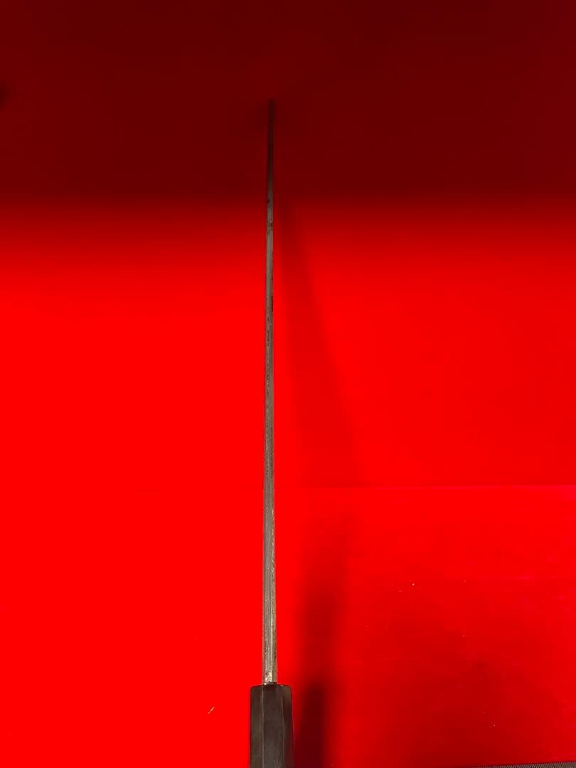 No.01367 包丁　マグロ包丁　先丸筋　両刃　玉鋼製　刃文綺麗　未使用品