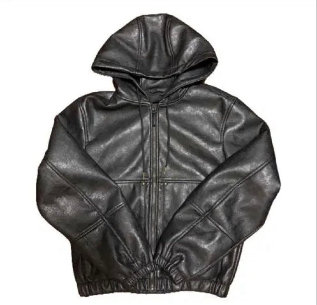 ZARA レザー ジップパーカー フーディー　S