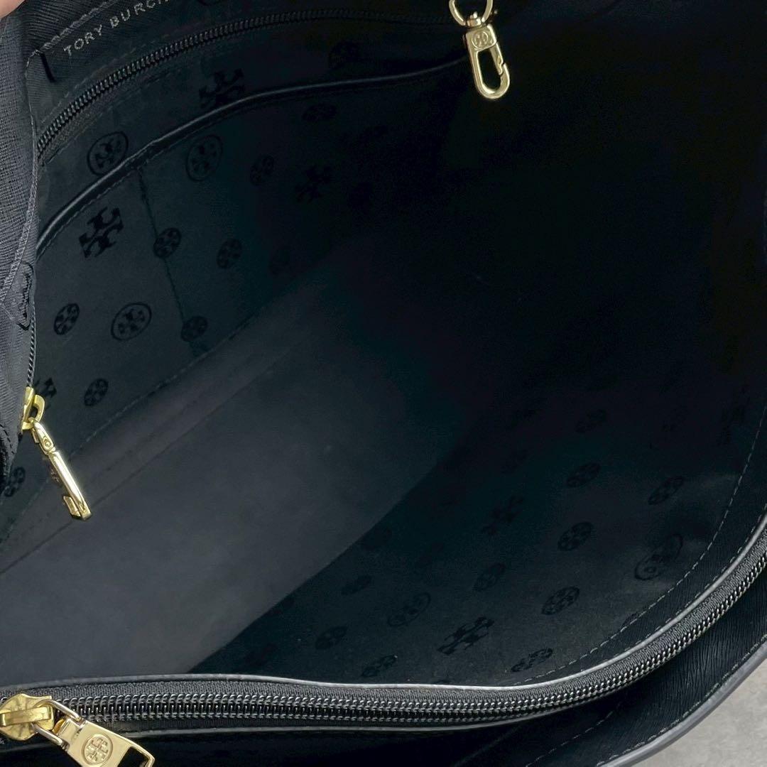美品✨A4可 トリーバーチ トートバッグ オールレザー 肩掛け ロゴ金具 黒