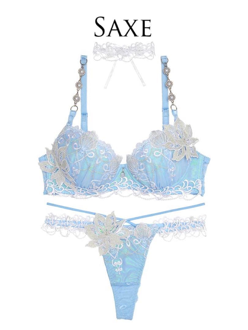 B75 【完売レア】オーロラジュエルマーメイドブラ＆Tバック＆チョーカー/水色