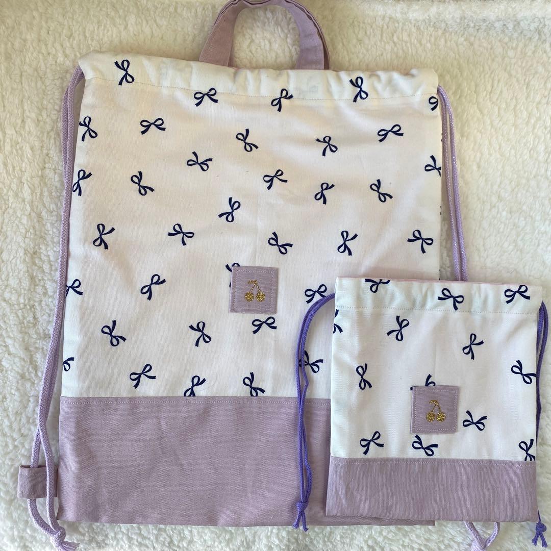 レッスンバック　女の子　上履き入れ　体操服袋　給食袋　リボン　ハンドメイド