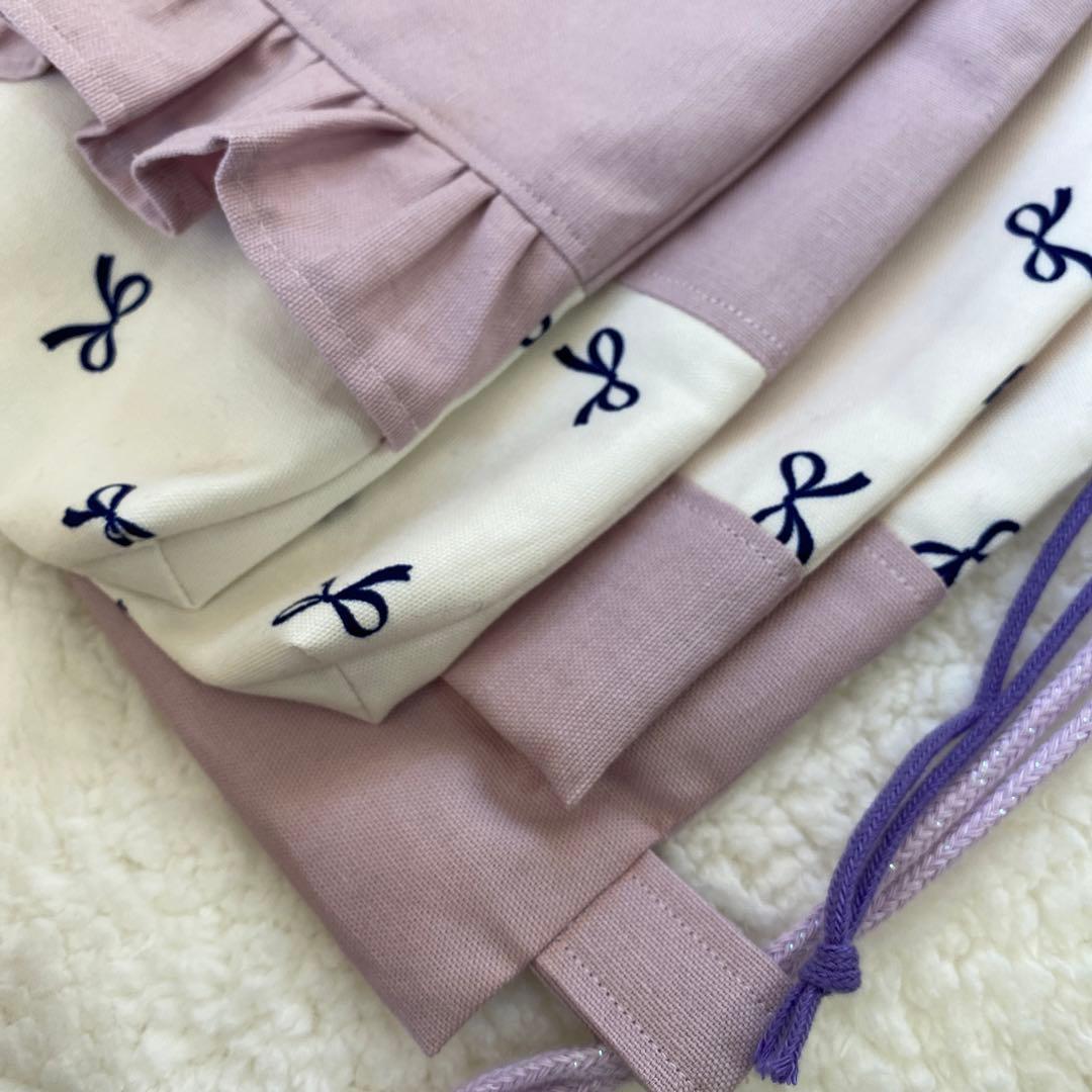 レッスンバック　女の子　上履き入れ　体操服袋　給食袋　リボン　ハンドメイド