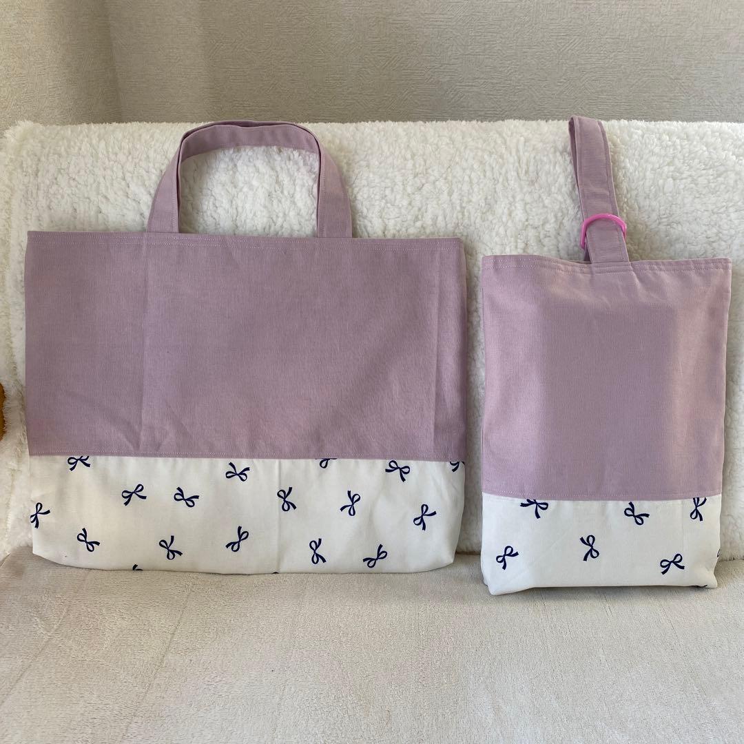 レッスンバック　女の子　上履き入れ　体操服袋　給食袋　リボン　ハンドメイド