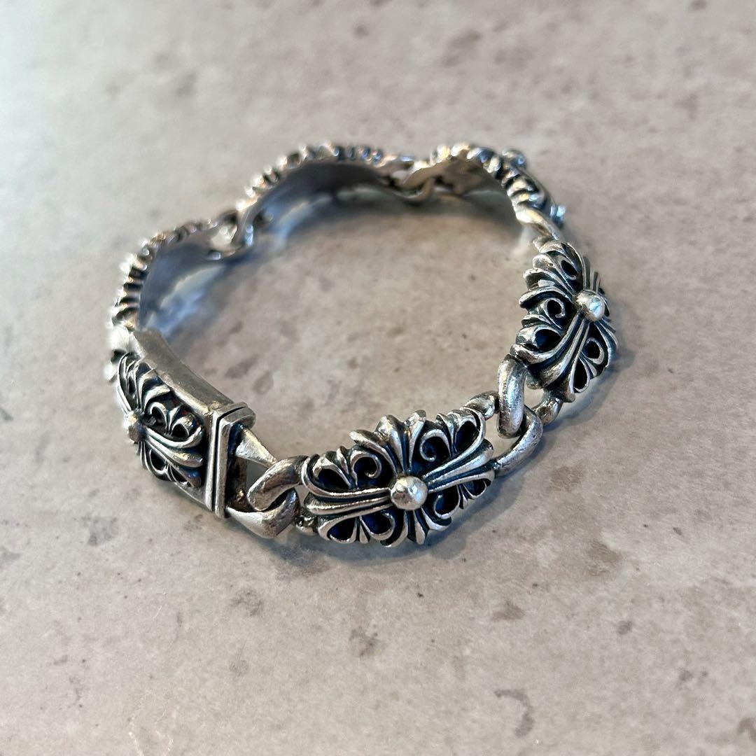 【希少】Silver925 フローラルデザイン シルバー リンクブレスレット