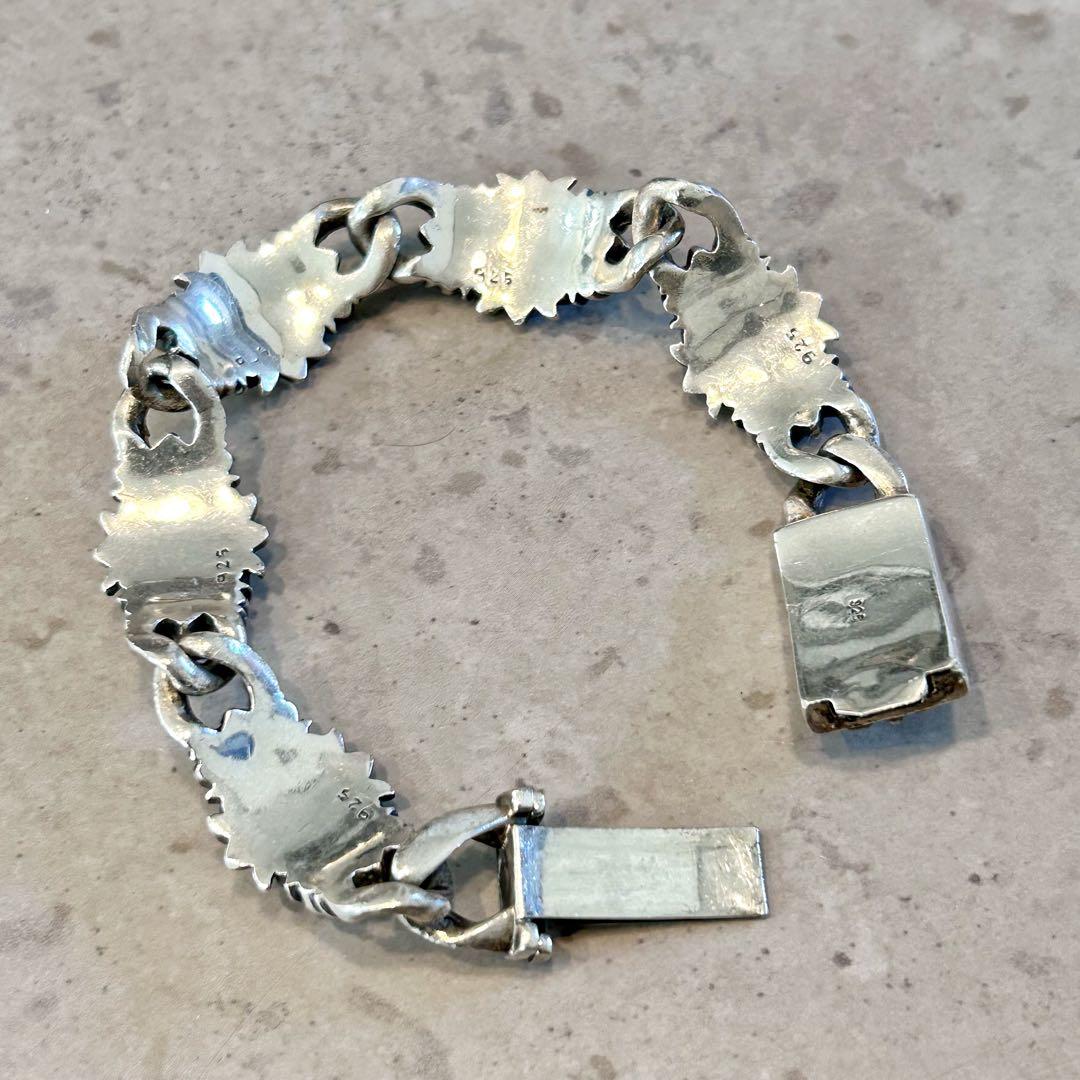 【希少】Silver925 フローラルデザイン シルバー リンクブレスレット