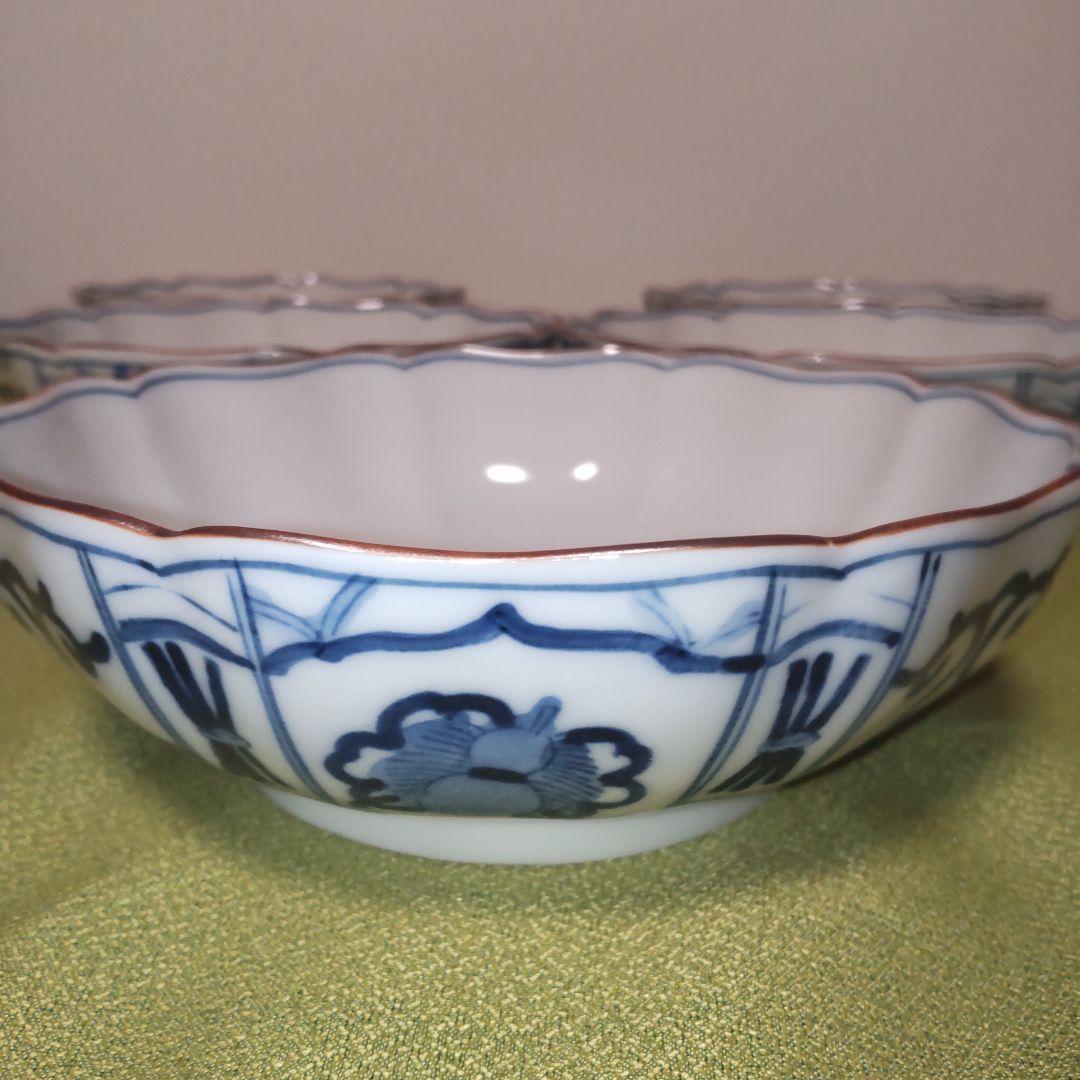 九谷焼　香祥窯　染付　宝尽くし 小鉢 中皿　 八角皿 輪花 手描き 未使用品