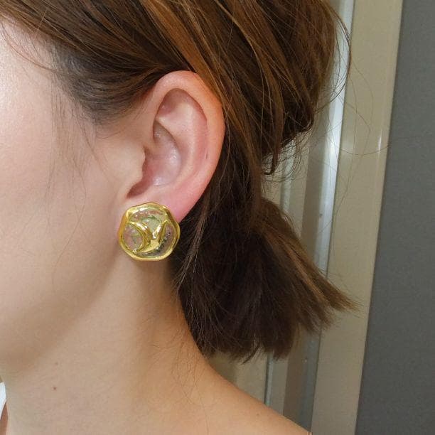 036＊クリア 黄緑ゴールド レトロ チェーン ピアス イヤリング