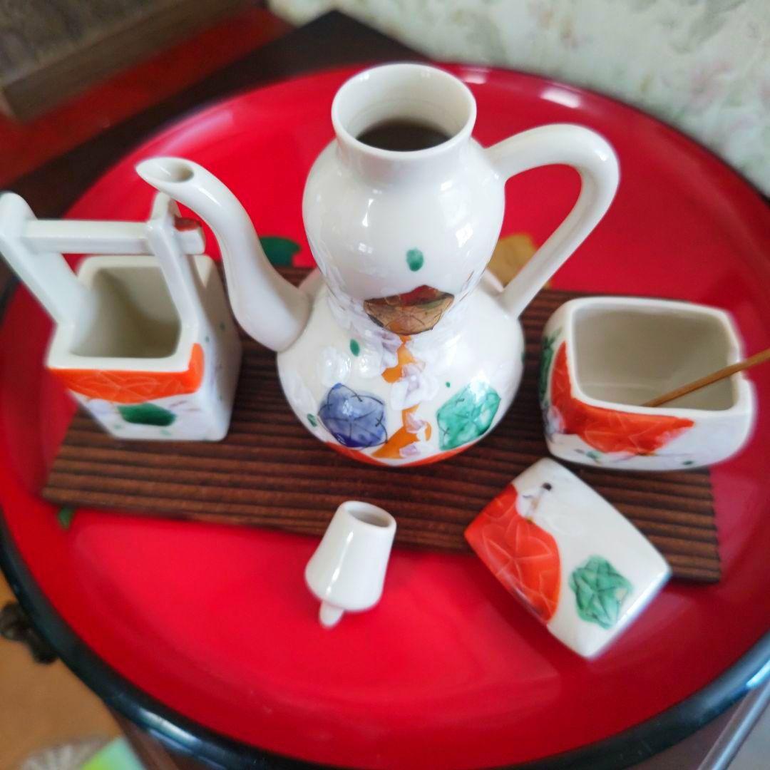 和風陶器醤油 継ぎ、辛子入れ、楊枝差しセット