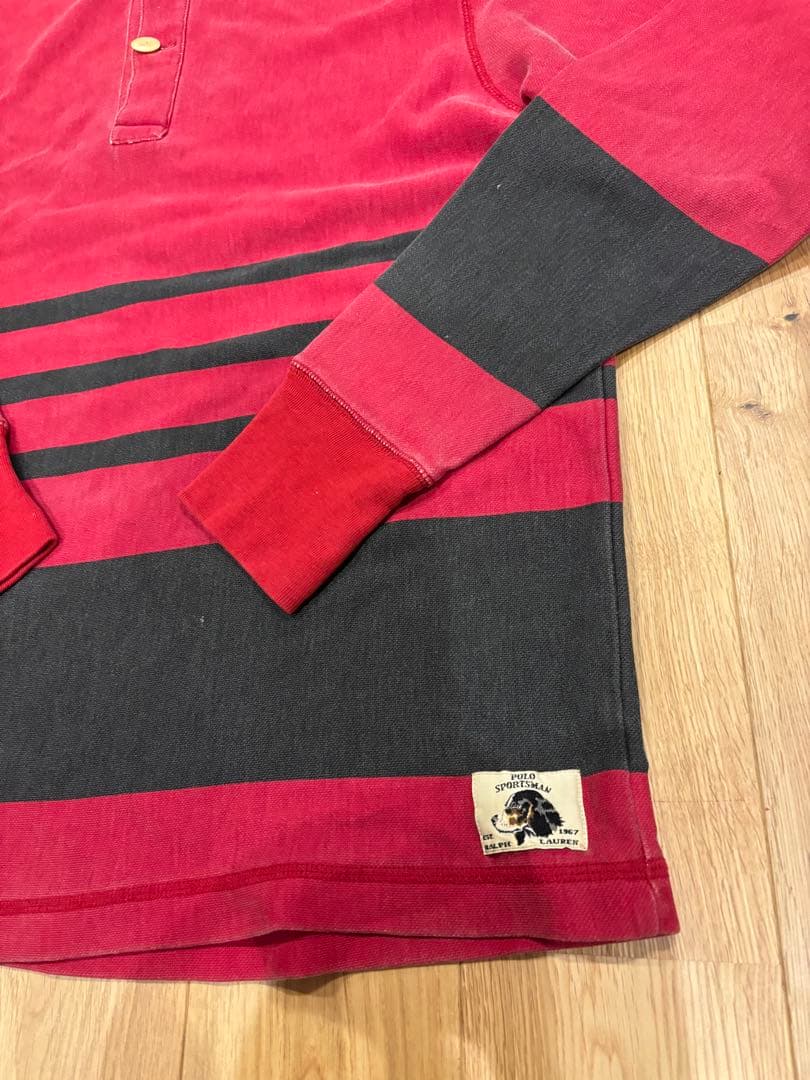 ラルフローレン　ポロスポーツマン　ビンテージ　ラガーシャツ M 赤/黒