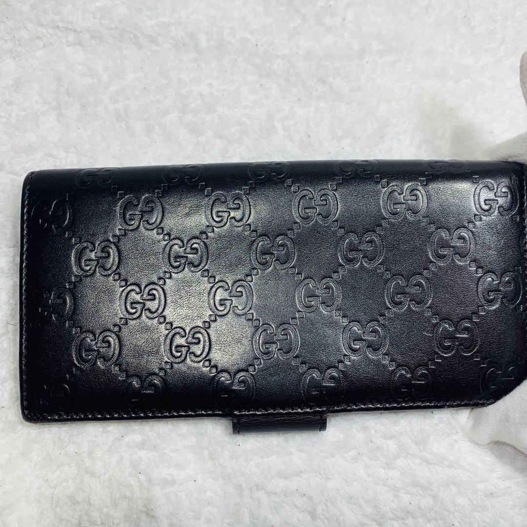 ⭐️GUCCI グッチ 長財布 ダークブラウン シマレザー　19×10×2cm