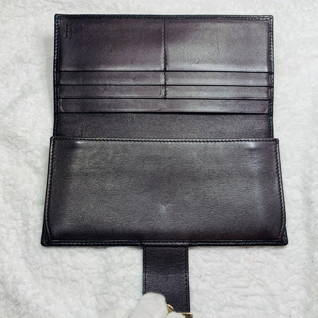 ⭐️GUCCI グッチ 長財布 ダークブラウン シマレザー　19×10×2cm