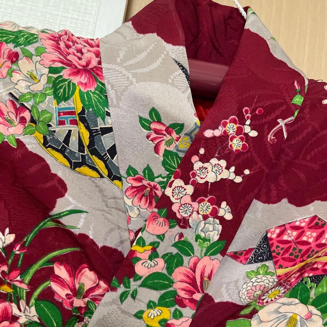 アンティーク大正ロマン　レア花づくしの着物　七五三着物　十三詣りアンティーク着物