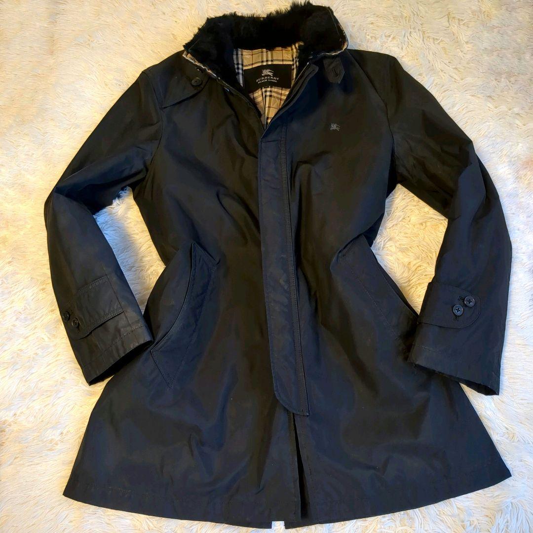 【美品】　バーバリーブラックレーベル　コート　ノバチェック　ライナー付　ファー
